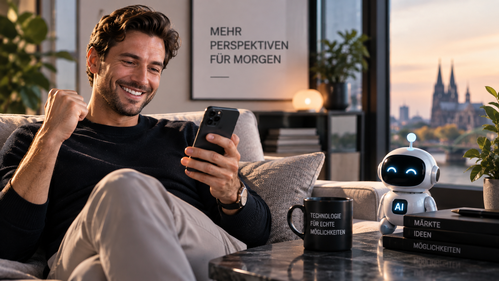 Matt-schwarzer Roboterarm beim Kontakt mit einer Kristallfläche